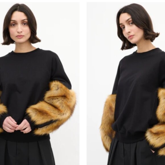 Toga Pulla Black Cotton & Brown Faux Fur Sweater - Picture 2 of 4